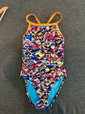 Women’s TYR ' Multicolor Geo-Print One-Piece Swimsuit - orange trim swim team